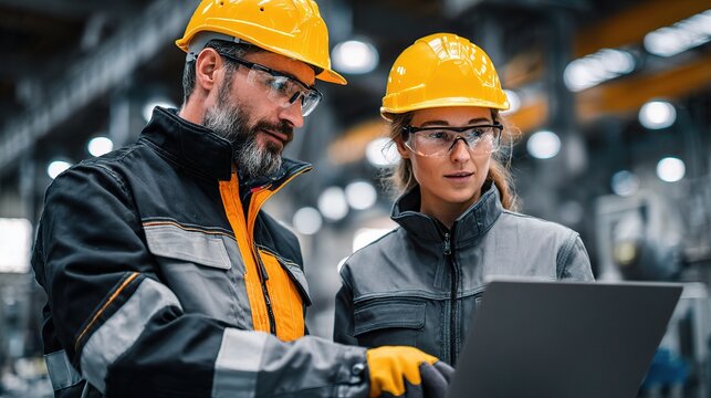Industrial Engineers Collaborating in a Factory Setting