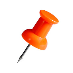 Orange plastic thumbtack pin isolated on transparent background