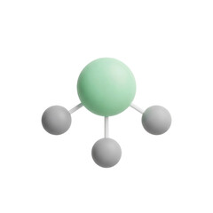 3D molecular structure with green and gray spheres
