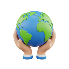 3D hands holding planet Earth icon