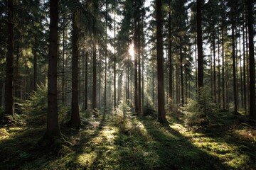 Fototapeta premium Malerischer Herbst im Wald mit viel Sonne und lebendigen Farben 