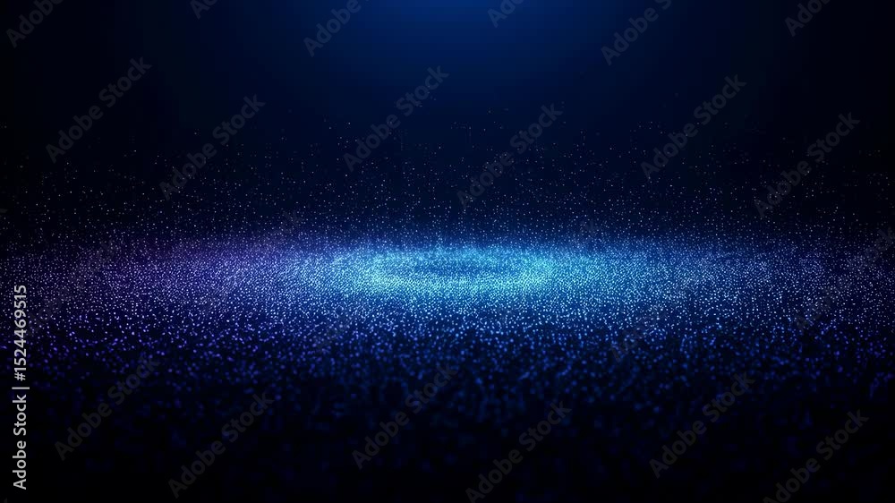 Wall mural blue glowing particles form an abstract swirling effect creating a futuristic digital wave on a dark