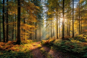 Fototapeta premium Goldener sonniger Herbst in einem Park