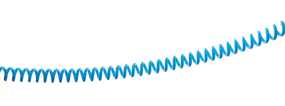 Blue spiral wire plastic isolated white background 