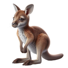 Obraz premium A young kangaroo is standing upright, showcasing its soft fur and curious eyes. The animal appears playful and approachable, set against a simple background