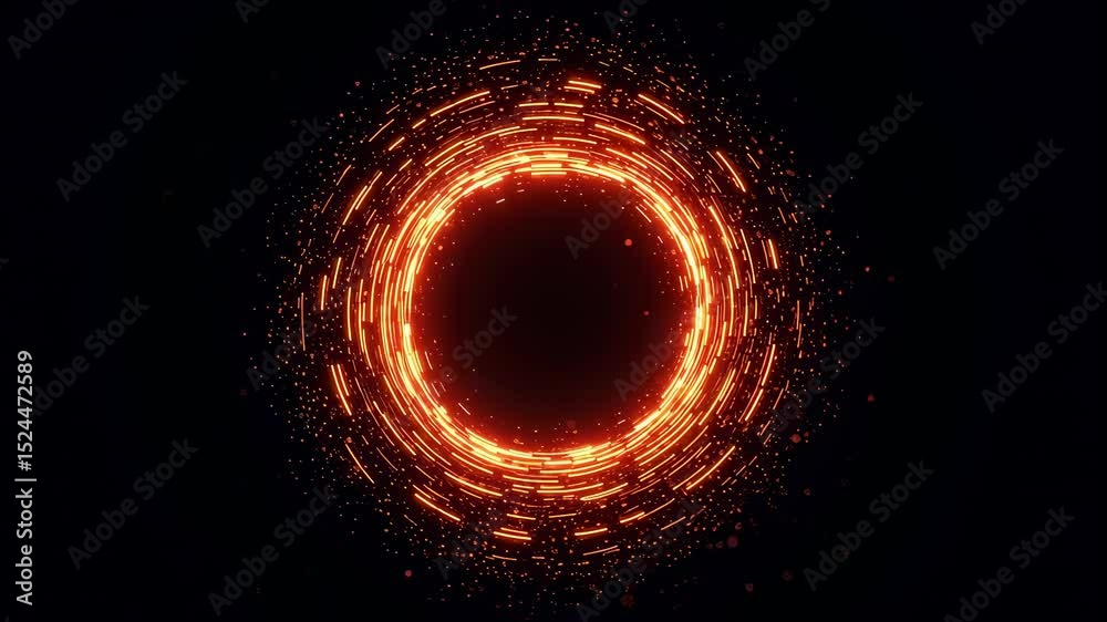 Poster bright glowing concentric circles with particle streams. abstract light tunnel with sparks. futurist