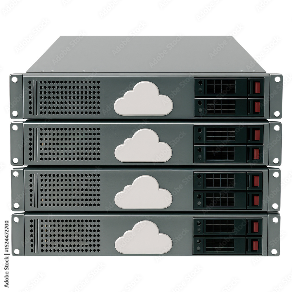 Poster stack of servers representing cloud computing data storage network technology