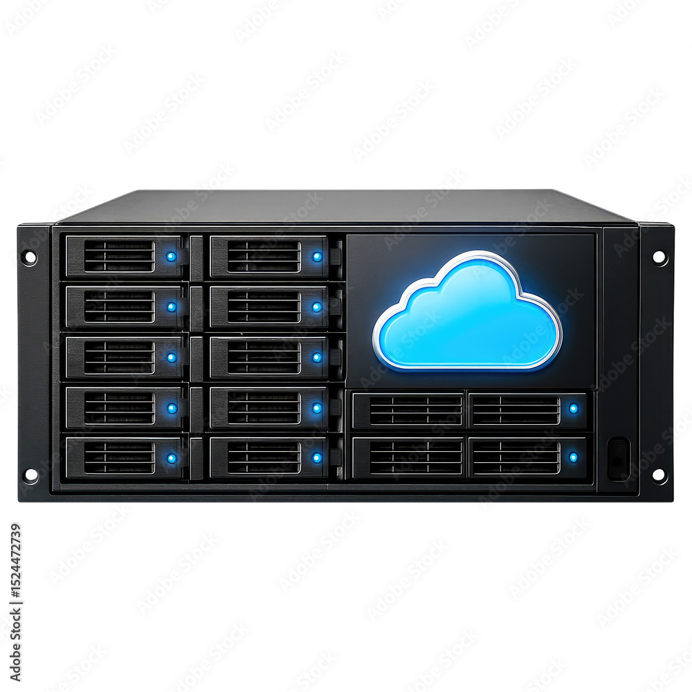 Poster modern server rack with illuminated cloud computing icon data center technology