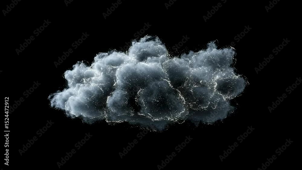Poster abstract digital cloud with shimmering particles set against a dark background, representing data vi