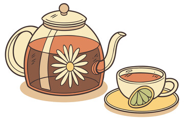 Charming teapot and cup illustration