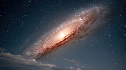 A breathtaking view of a spiraling galaxy illuminated by starlight against a dark cosmos, encapsulating the beauty and vastness of the universe and its mysteries.