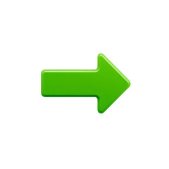 Green arrow icon pointing to right on transparency background, symbolizing direction or movement. glossy finish gives it modern and sleek appearance