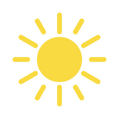 Yellow sun icon, sun in flat style.