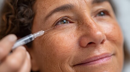 This image captures the impressive moment of a woman receiving a facial enhancement treatment, reflecting her feelings of relaxation and trust in the cosmetic process.