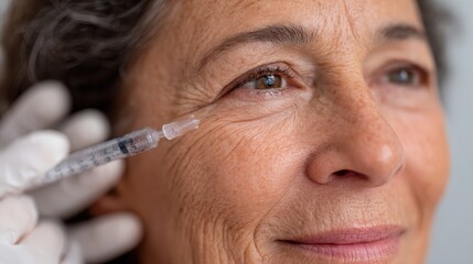 A woman smiles as she undergoes an aesthetic treatment, emphasizing the importance of self-image and the positive emotions associated with beauty care and rejuvenation.