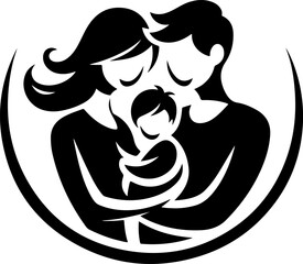 simple family symbol logo icon design silhouette sketch illustration happy father mother and child