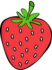 Cute Flat Style Strawberry Graphic with Bold Outline for Stickers and Icons