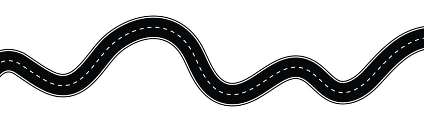 Curved road winding in isolation against a transparent background. Aerial view of a winding road. Vector illustration.

