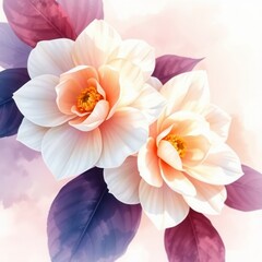 Obraz premium Elegant floral display featuring two beautiful flowers with delicate white petals and peach centers.