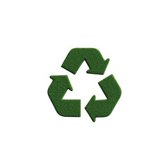 Image features green grass textured recycling symbol on transparency background, representing sustainability and environmental conservation