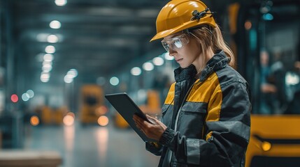 Female Engineer Working on Robotics Programming in Industrial Setting