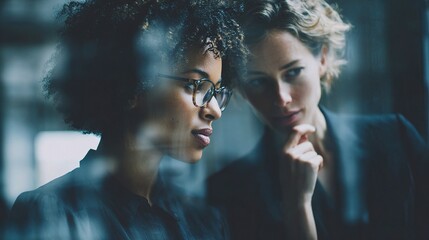 Obraz premium Businesswomen Collaborating and Brainstorming in a Modern Office