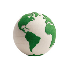 Globe with green continents and beige oceans represents Earth, emphasizing environmental themes and global awareness. simple design highlights North and South America