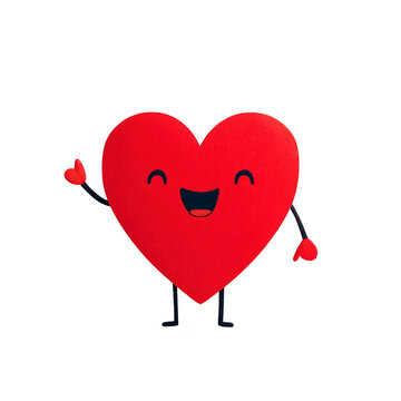 Cute, smiling red heart character with arms and legs, expressing joy and friendliness. heart is animated, with simple and playful design, conveying warmth and happiness