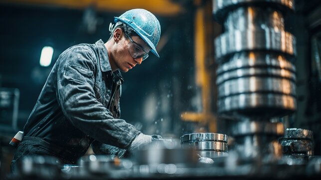Dedicated Worker Engaged in Die Casting and Cleaning Metal Parts