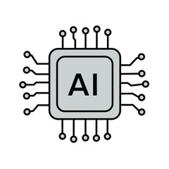 Vector of a computer chip with the acronym "AI" in the middle