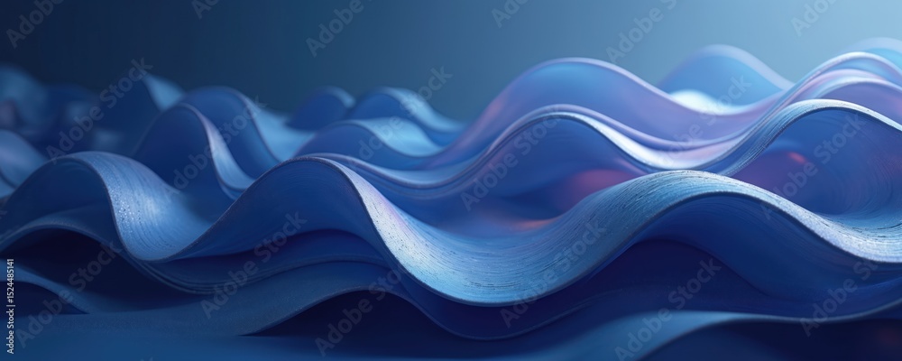 Poster Abstract 3D rendering wavy wallpaper blue navy. Dynamic flow digital surface. Tech background for web design or presentation. Digital wave pattern, data stream visualization, futuristic.