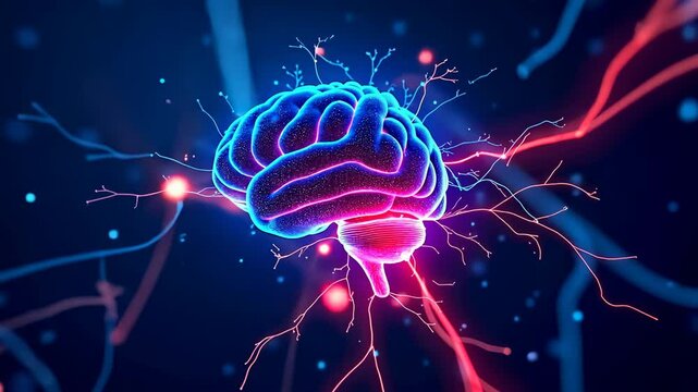 Abstract background neural, synaptic transmission, brain connections. Neural activity. Neurons transmit electrical signals. Synapses facilitate neurotransmitter release. Brain function enhances