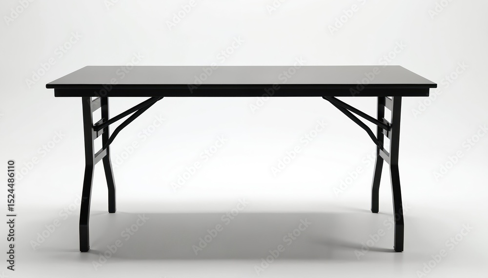 Aufkleber Black folding table on white backdrop. Design suitable for various uses. Modern desk isolated with blank top. Perfect for presentations advertising mockups. Empty space for product display.