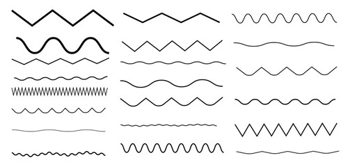 Set of corrugated waves, line flat vector wriggle decoration, vawes line set