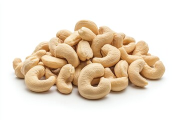 Pile of cashew nuts isolated on white background, a healthy and nutritious snack