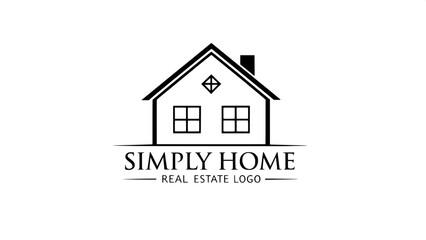 A minimalist logo with one central geometric house, flanked by two faint outlines of smaller houses. The main house has a black outline and a single square window divided into four panes. The words &ldquo;S