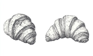 Two detailed hand-drawn croissants, one side, one top view