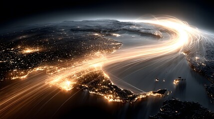 Global Network Connection: Digital Data Stream Flowing Across Earth