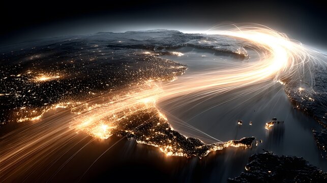 Global Network Connection: Digital Data Stream Flowing Across Earth - Powered by Adobe