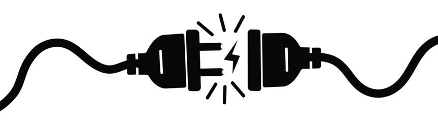 Electric socket featuring a plug. The concept of a 404 error connection. Icon of an electric plug and an unplugged outlet socket. Energy cable disconnection, vector illustration.
