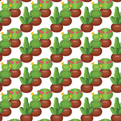 Cactus in a clay pot. Exotic plant. Seamless pattern. Vector illustration.