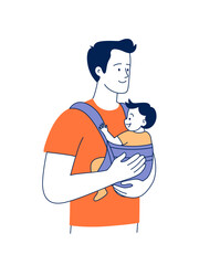 Father Holding Baby in Sling Babywearing Illustration in Flat Style