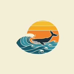 sea waves logo sun waves logo whale waves logo vector  Silhouette,
