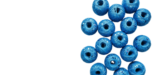 Group of Blue Yarn Balls with Sequins, Isolated on Black Background
