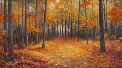 Obraz premium Golden Canopy: A Symphony of Autumn Hues in Forestal Impression