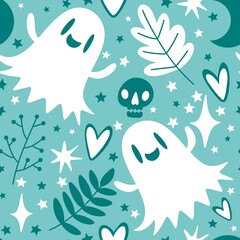 Halloween ghost seamless cute cartoon pattern for wrapping paper and fabrics