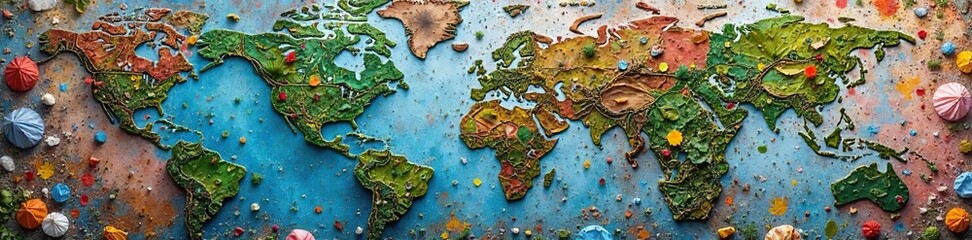 A vibrant collage depicting repurposed garbage creatively transformed into Earth-shaped art, highlighting recycling and environmental responsibility , trash, environmental protection