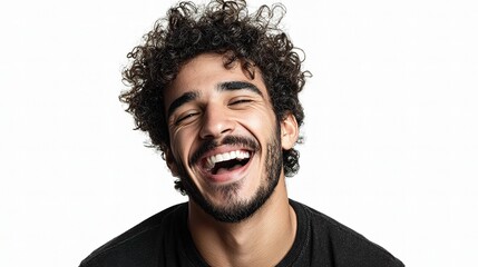 Young Brazilian Man Laughing Isolated on White Background