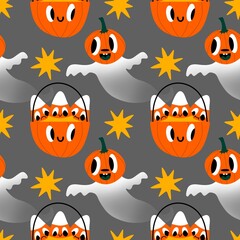 Halloween ghost seamless cute cartoon pattern for wrapping paper and fabrics