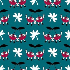 Summer fruit seamless cherry berry pattern for wrapping paper and fabrics